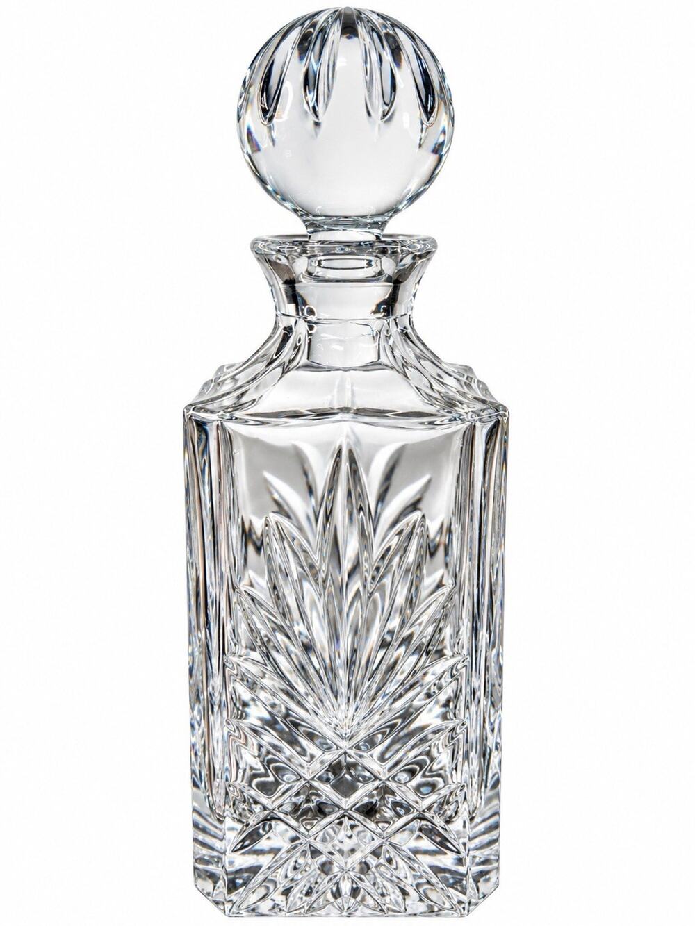 Cut Crystal Square Decanter w/ Round Stopper – Starburst & Diamond Pattern